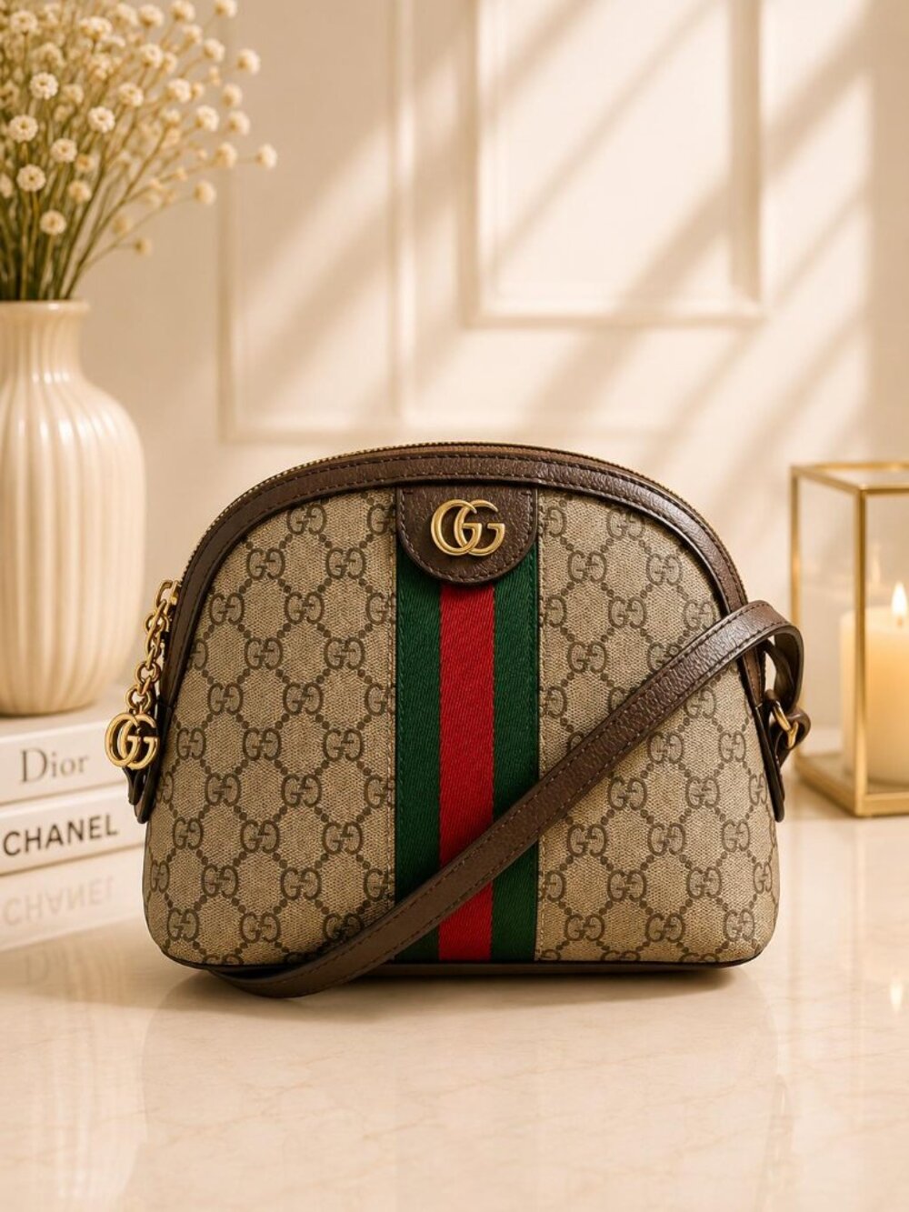 Authentic Gucci Ophidia GG Supreme Mini Crossbody Bag Web Stripe Shoulder Bag